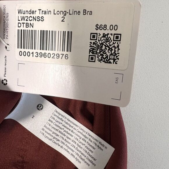 Lululemon Sports Bra Size 2 Brown Stretch Wunder Train Long-line Athletic - Picture 3 of 5